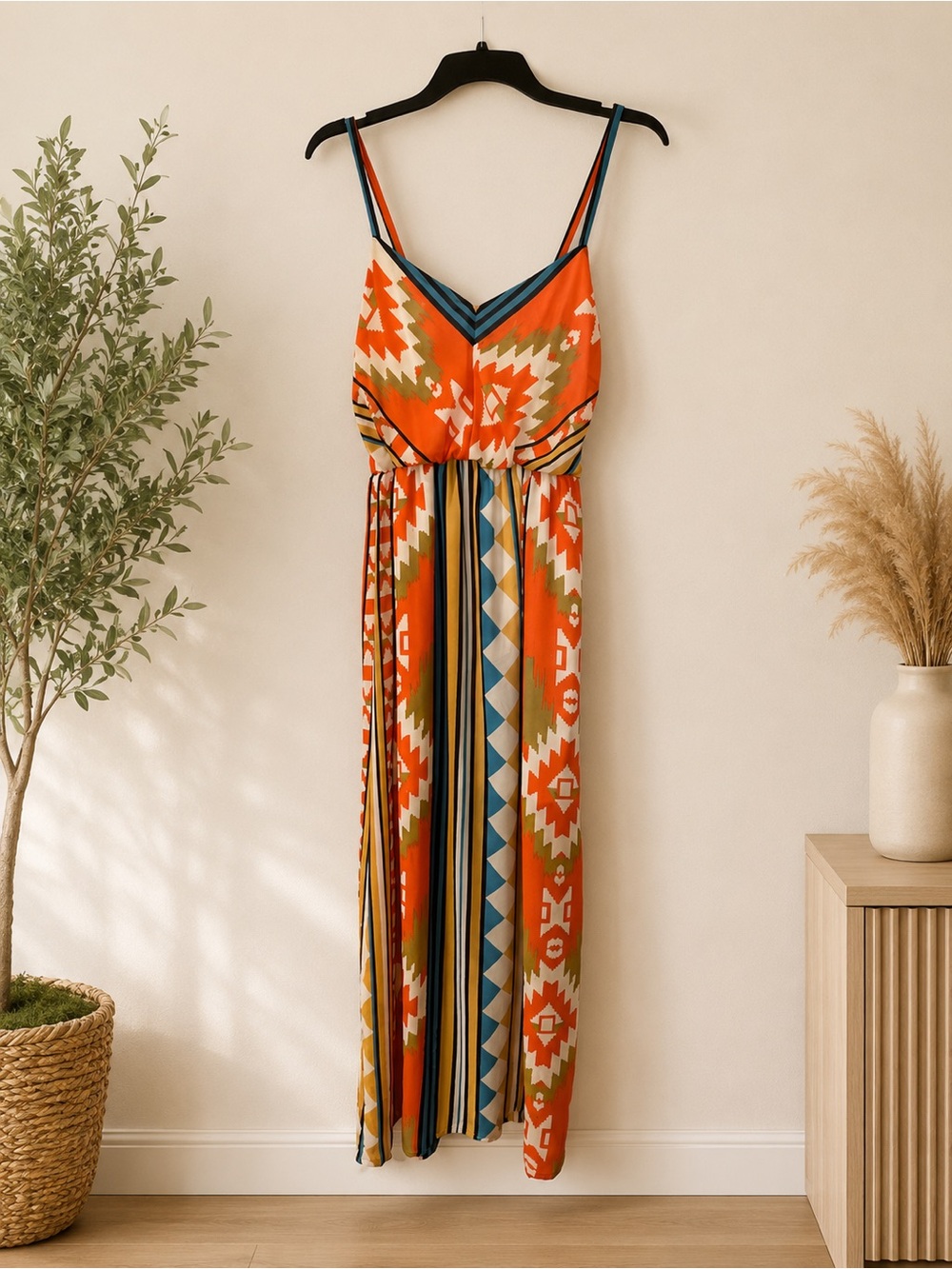 Ruby Rox Multicolor Geometric Boho Maxi Dress Size Small - Picture 3 of 8